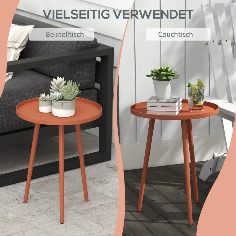 Trädgårdsbord Sidobord med Upphöjd Kant Röd av Stål 50 cm