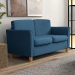 Soffa Loveseat Blå av Tyg med Linnelook och Trä för Vardagsrum 2-Sits Stoppad Soffa i Modern Stil Bekväm Sittplats