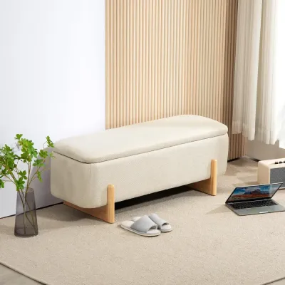Sittbänk med Förvaring & Skumstoppning Krämvit, Beige