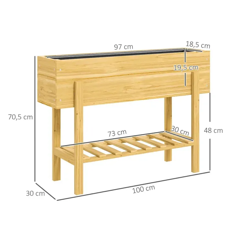 Upphöjd Bädd med Hylla Örtbädd 100 x 30 x 70,5 cm