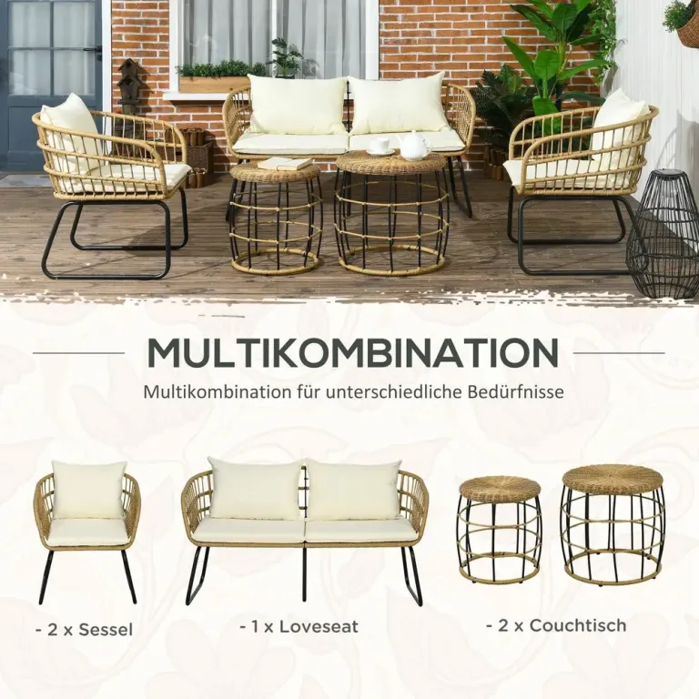 Trädgårdsmöbler Sittgrupp Beige av Rotting och Metall