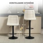 Barstol Köksstolar Set om 2 Beige av Chenille och Stål för Kök och Vardagsrum Höj- och Sänkbar Pall med Ryggstöd