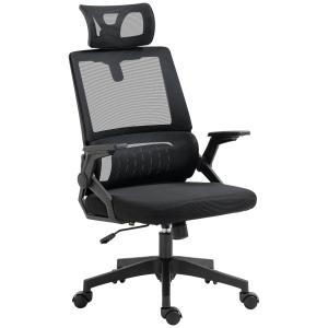 Kontorsstol Datorstol Svart av Mesh och Metall för Arbetsplats Ergonomiskt Justerbar med Nackstöd och Armstöd Vippfunktion