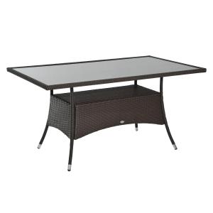 Matbord Trädgårdsbord Polyrattan med Glasbord Säkerhetsglas Elegant för Trädgård och Terrass Brunsvart 150 X 85 X 74 Cm