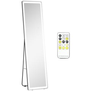 Fristående Helkroppsspegel med LED, Justerbar Golvspegel med Belysning, Elegant Inredning för Sovrum, Silver/Svart, 40 x 37 x 156,5 cm