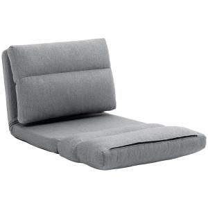 Golvstol Fällstol Grå av Linnelook och Metall för Golvet Hopfällbar Stol med 6-Stegs Ryggstöd Sängfunktion 70 x 41 x 56 cm