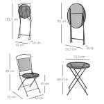 Balkongset i Metall 2 Personer, Kompakt Matgrupp med Bord och Stolar, Väderbeständig Design för Liten Yta, Svart