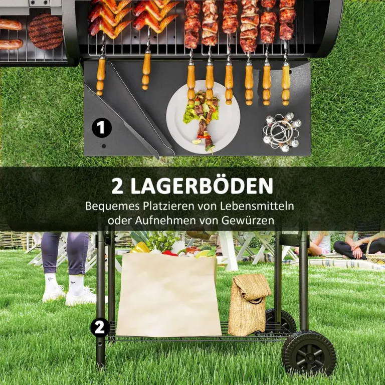 Kolgrill Bbq Rökare med Lock Svart 109 x 60 x 120 cm