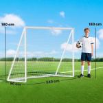 Fotbollsmål med Robust Nät och Markpinnar för Träning och Match för Barn och Vuxna Stabil och Lättmonterad Vit Plast 240 x 90 x 180 cm