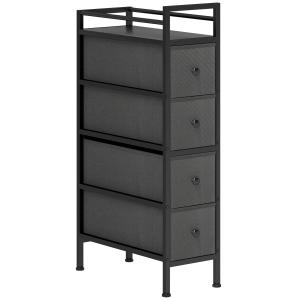Byrå Smal Svart Tyg och Stål för Hall och Sovrum Förvaring med 4 Lådor Platsbesparande Design 20x43x81 cm