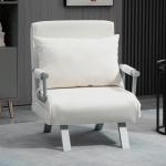Bäddsoffa Schäslong Kräm av Polyester och Trä för Vardagsrum 3-i-1 Gästsäng med Armstöd Hopfällbar Madrass 65 x 69 x 80 cm