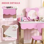 Sminkbordsset med Pall för Barn, Sminkspegel och Björnform med Låda i MDF, Rosa