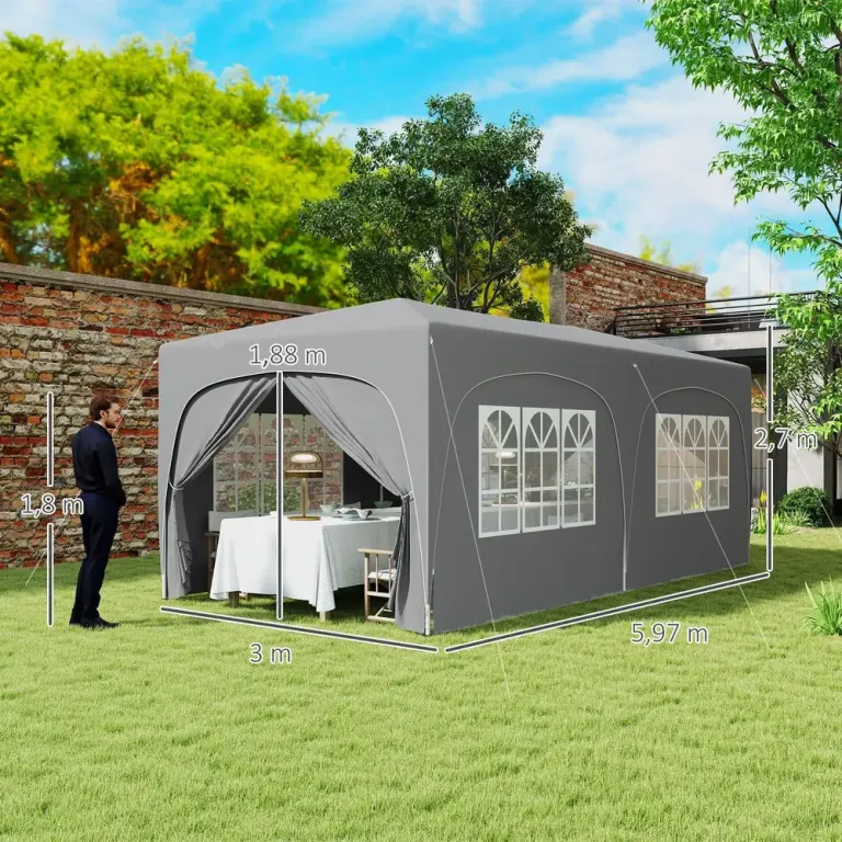 Trädgårdspaviljong Pop-up Partytält Ljusgrå 3 x 6 m
