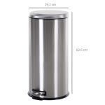 Rymlig Pedalhink Rostfritt Stål Stor Soptunna med Soft-Close Lock och Innerhink Fingeravtryckstålig Silver 29,2 X 62,5 Cm 30 L