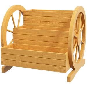 Blomlåda Planteringskärl Natur av Granträ och Teak för Trädgård Väderbeständig Vattenavvisande 3 Nivåer med Dräneringshål 61 x 62 x 57 cm