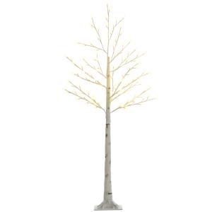 Konstgjord Björk med 120 LED-ljus, 3 Ljusstyrkor, Hopfällbara Grenar, IP44, Vit, 150 cm