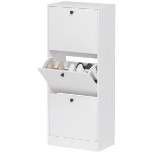 Skoskåp Skotippare med 3 Klaffar Vit av Trä för Hall och Entré Smal Skolåda för 12 Par Skor 47 x 28 x 115 cm