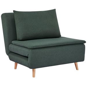 Bäddfåtölj 3 i 1 Mörkgrön Tyg och Trä för Gästrum Sovfåtölj med Justerbar Rygg och Kudde Bekväm och Snygg Design med Träben