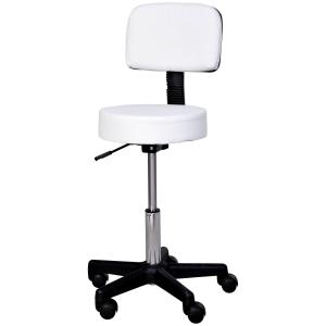 Ergonomisk Rullpall med Ryggstöd Justerbar Snurrpall Bekväm Sits Konstläder för Klinik eller Kontor Vit 35 X 72-84 Cm