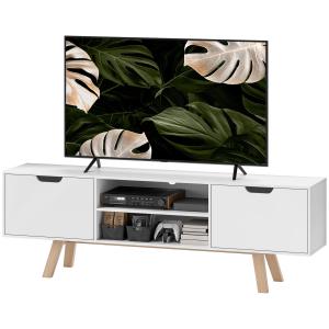 TV-Bänk TV-Skåp Vit av Trä för Vardagsrum Lowboard med 2 Skåp och Hyllor upp till 65 Tum 150 x 39 x 50 cm