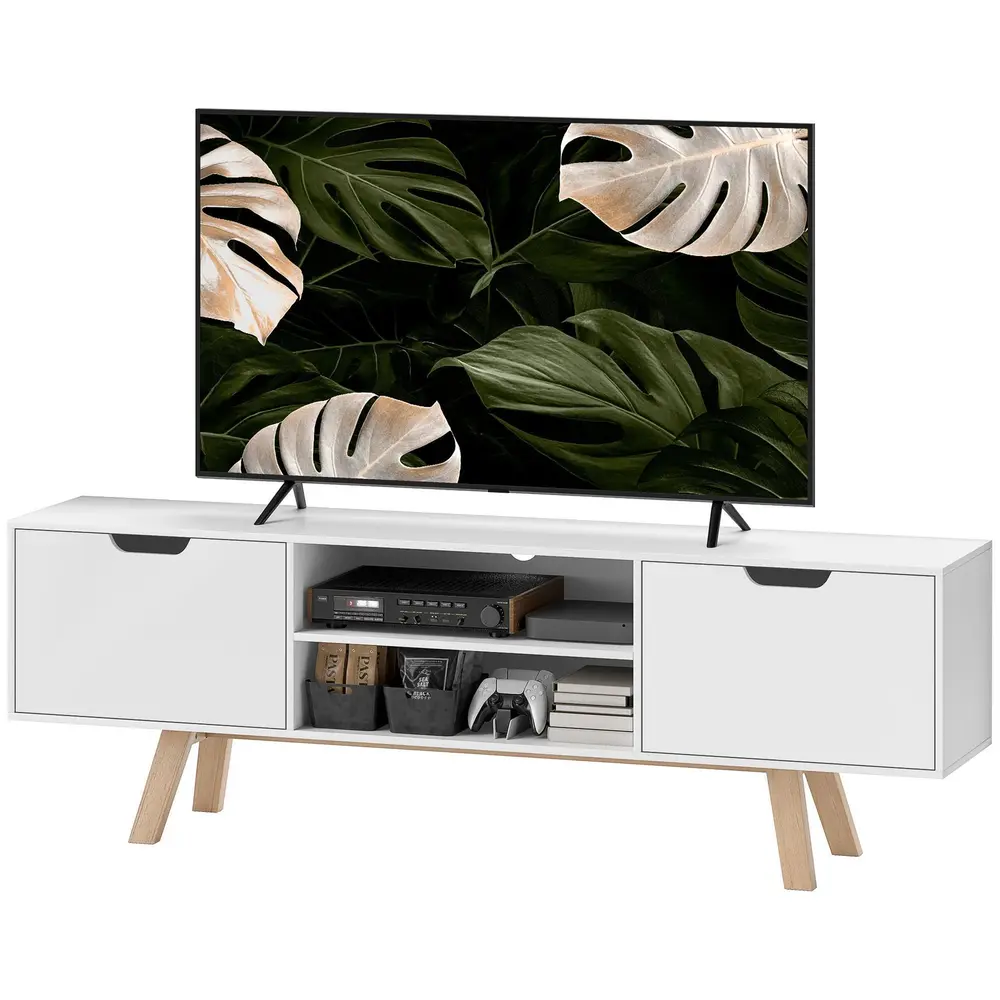TV-Bänk TV-Skåp Vit av Trä Lowboard 2 150 x 39 x 50 Cm