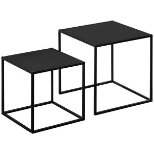 Satsbord i 2 Delar, Moderna Soffbord med Stålram, Stapelbara Sidobord för Vardagsrummet, Svart, 120 x 59 x 45 cm
