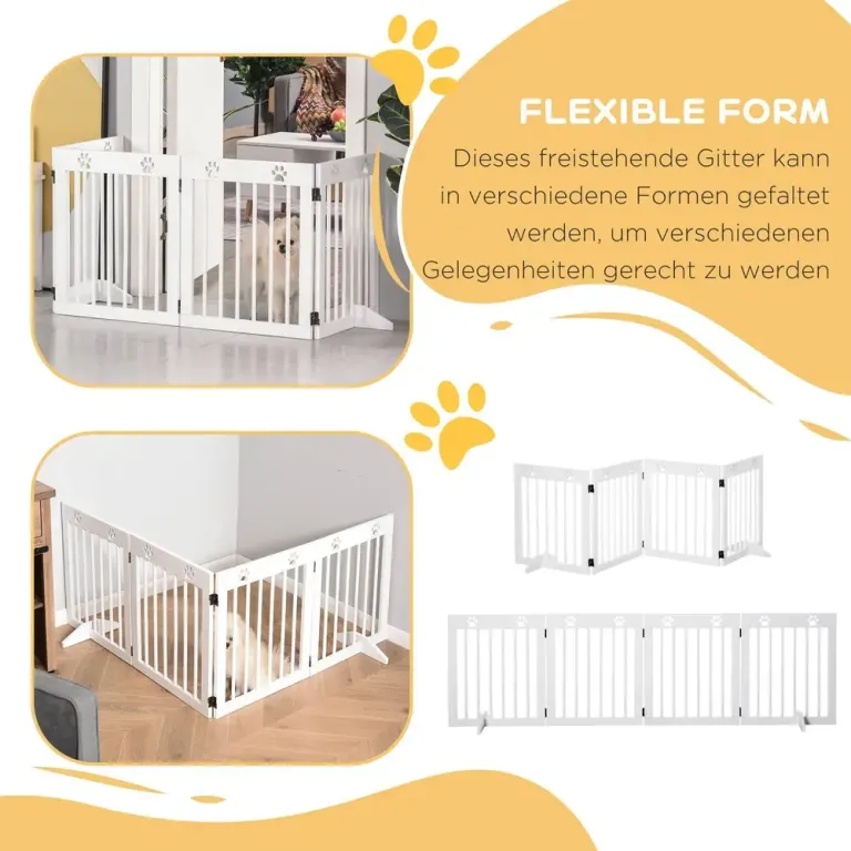 Hundgrind Trappgrind Vit av Trä för Hundar 204 x 61 cm