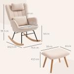 Gungstol med Fotpall, Mjukt Fleeceöverdrag, Träben, Kudde och Hög Rygg, Beige