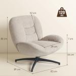 Fåtölj Roterbar Gräddvit Tyg och Stål för Vardagsrum Rund Snurrfåtölj med Mjuk Stoppning Modern Design Bekväm 75 cm