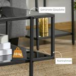 Soffbord Sidobord Svart av Stål och Härdat Glas för Vardagsrum Rektangulärt Bord med 2 Hyllor 100 x 55 x 45,5 cm