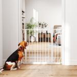 Hundgrind Stabil Vit Metall för Trappa och Dörr med Tryckmontering och Dubbel Öppning Justerbar Bredd för Hemmet 75 cm till 95 cm