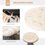 Papasanstol, Korgstol med Sittdyna, Syntetisk Rotting, Vridbar, Metallram, 87 x 97 x 90 cm, Beige