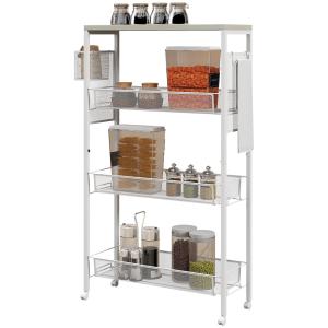 Köksvagn Serveringsvagn Vit av Stål för Kök och Matsal med 3 Plan och Korgbänkskrok Förvaringsvagn på Hjul Praktisk 58 x 18,5 x 87 cm