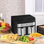 Multifunktionell Airfryer, 8 L, 2 Korgar, 60 min Timer, Silver + Svart