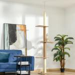 Klösträd Golv-till-Tak, Justerbar Klösmöbel med Sisalpelare, Aktivitetscenter för Katter som Sparar Plats, Khaki, 228-260 cm