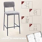 Barstolar 2-Pack Grå Tyg och Stål för Köksö och Bar Vadderad Sits med Ryggstöd och Fotstöd Modern Industriell Design Bekväm