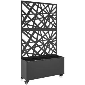 Odlingslåda på Hjul Svart Metall för Terrass med Spaljé och Insynsskydd Flyttbar Blomlåda 90x30x160 cm