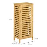 Kleankin Badrumsskåp Sidoskåp Natur av Bambu för Badrum med Lamelldörr och 2 Fack Praktisk Förvaring 30 x 19,9 x 70 cm