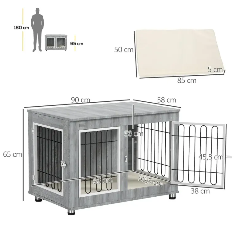 Hundbur Hundkoja Grå av Trä och Metall 90 x 58 x 65 cm