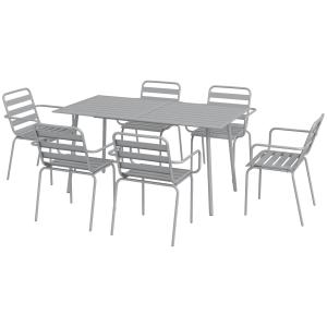 Trädgårdsmöbelset Matgrupp Ljusgrå av Stål för Balkong och Terrass Matbord med 6 Stapelbara Stolar Modernt Design