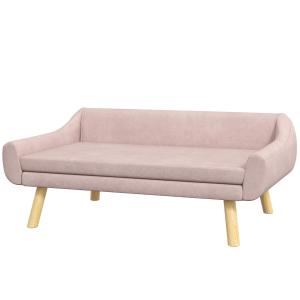 Hundsoffa Husdjurssäng Rosa av Tyg med Sammetslook och Trä för Medelstora Hundar Elegant Kattsoffa med Ryggstöd Bekväm 102 x 58,5 x 42,5 cm
