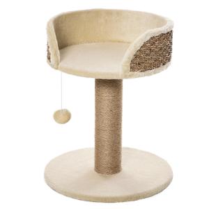 Skrapstolpe Kattträd Krämvit av Sisal och Plysch för Små Katter Klösträd med Liggyta och Lekboll Stabil 49 cm