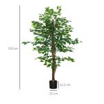 Konstgjort Ficusträd, Naturtrogen, med Kruka, Grön, 150 cm
