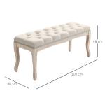 Klädd Sittbänk i Vintage-Stil, Elegant Sängbänk med Träben och Linneöverdrag, Bekväm Sittplats för Sovrum, Beige, 110 x 40 x 48 cm