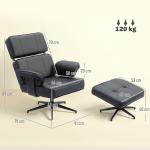 Fåtölj med Fotpall Justerbar Svart Konstläder och Metall för Vardagsrum Relaxfåtölj med Nackstöd och Lutning Ergonomisk och Bekväm Design
