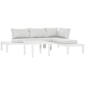 Loungegrupp i Aluminium 3 Delar, L-Formad Hörnsoffa med Bord, Modern Utemöbel för Balkong och Terrass, Gräddvit