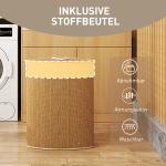 Hörntvättkorg i Bambuväv, 55 L med Tygpåse och Metallram, Brun