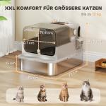 XXL Kattsandlåda i Rostfritt Stål med Gångjärnslock och Skopa för Katter upp till 12 kg