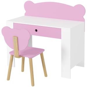 Björnformat Skrivbordsset för Barn med Bord och Stol med Låda för 3-8 År, Rosa