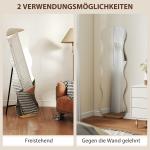 Ramlös Fullängdsspegel med Träfot, Flexibel Montering och Vågformad Design, Svart